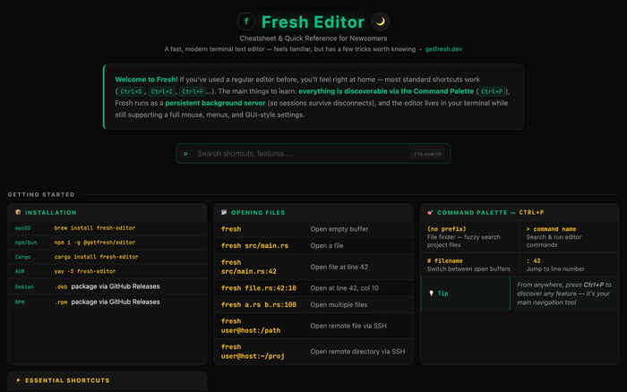 Fresh Editor cheatsheet